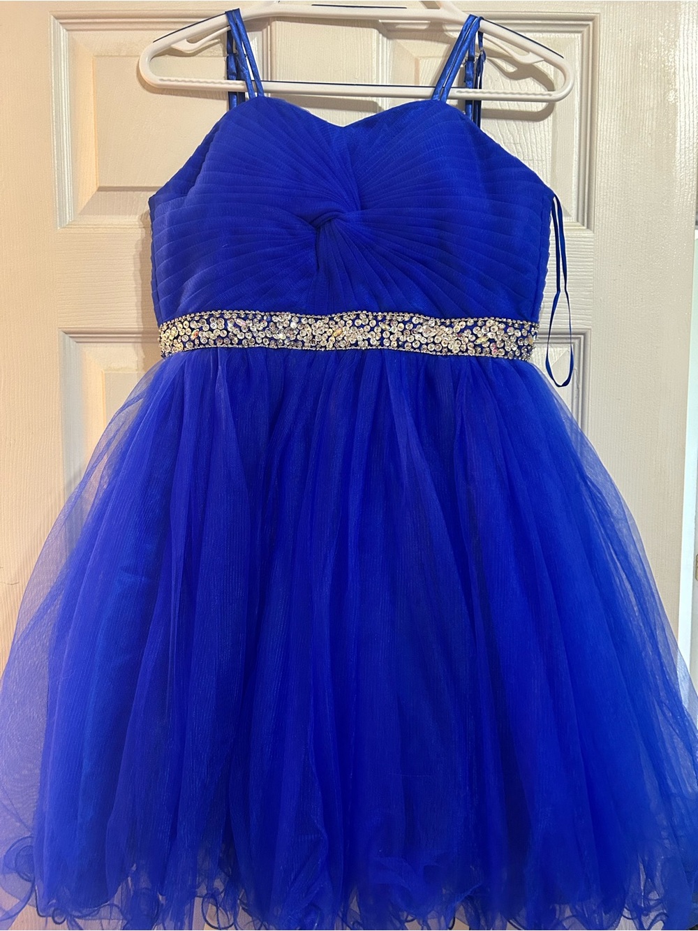 Royal Blue Tulle Party Dress for Girls with Jeweled Waist